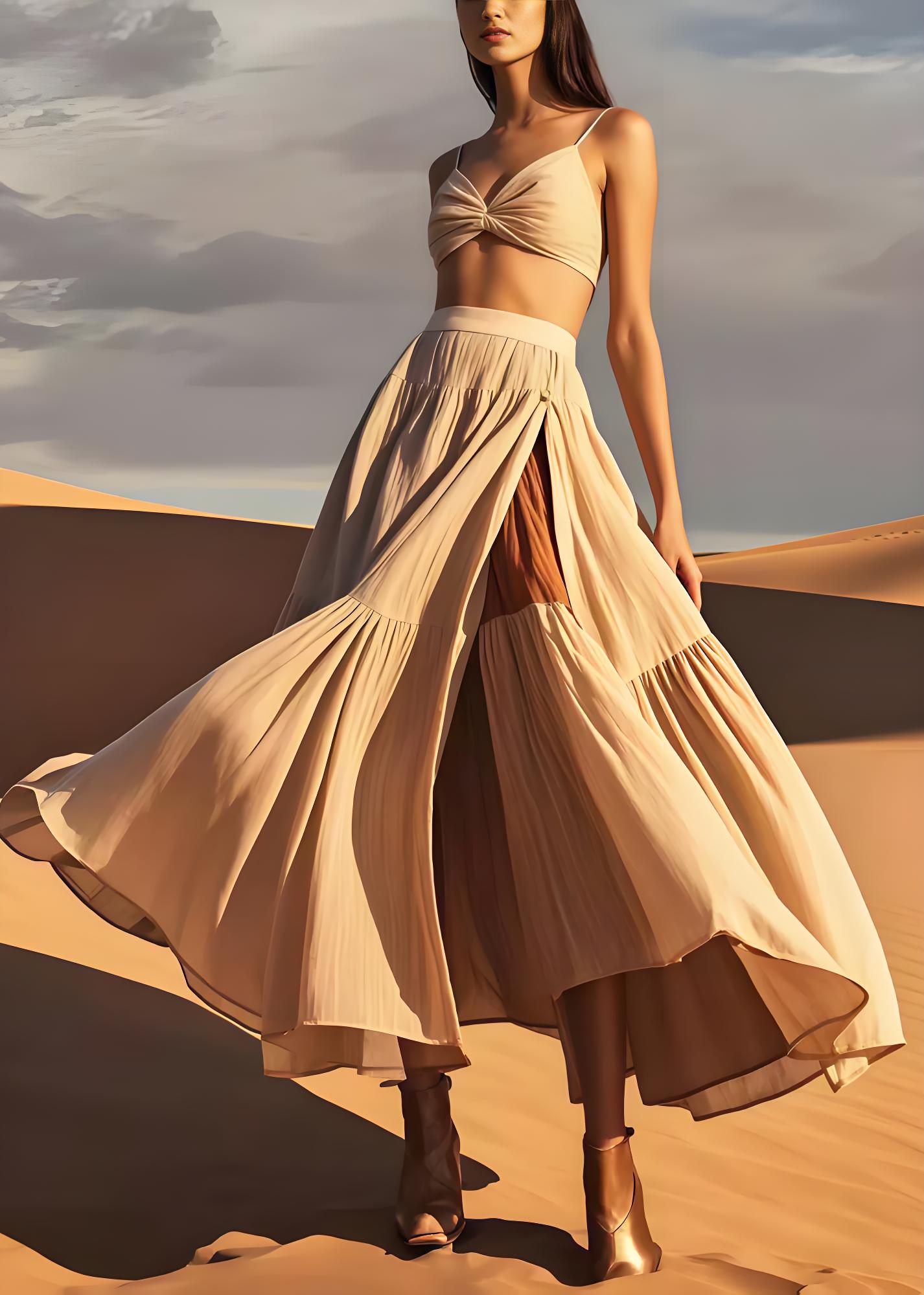 Women's Original White Spliced Side Split Cotton Halter Skirt