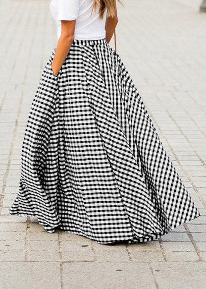 Women's Plaid Draped High Waist Long Skirt
