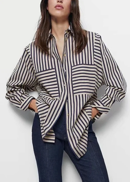 Plus Size Asymmetrical Striped Patchwork Shirt Top