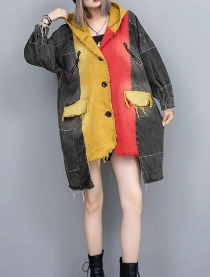 Women's Loose Asymmetric Patchwork Denim