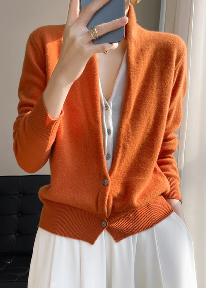 Women's V-Neck Button Down Wool Knit Top