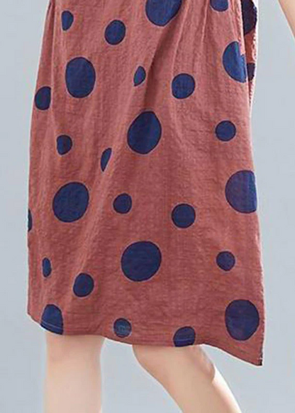 Casual O-neck polka dot print mid-length dress