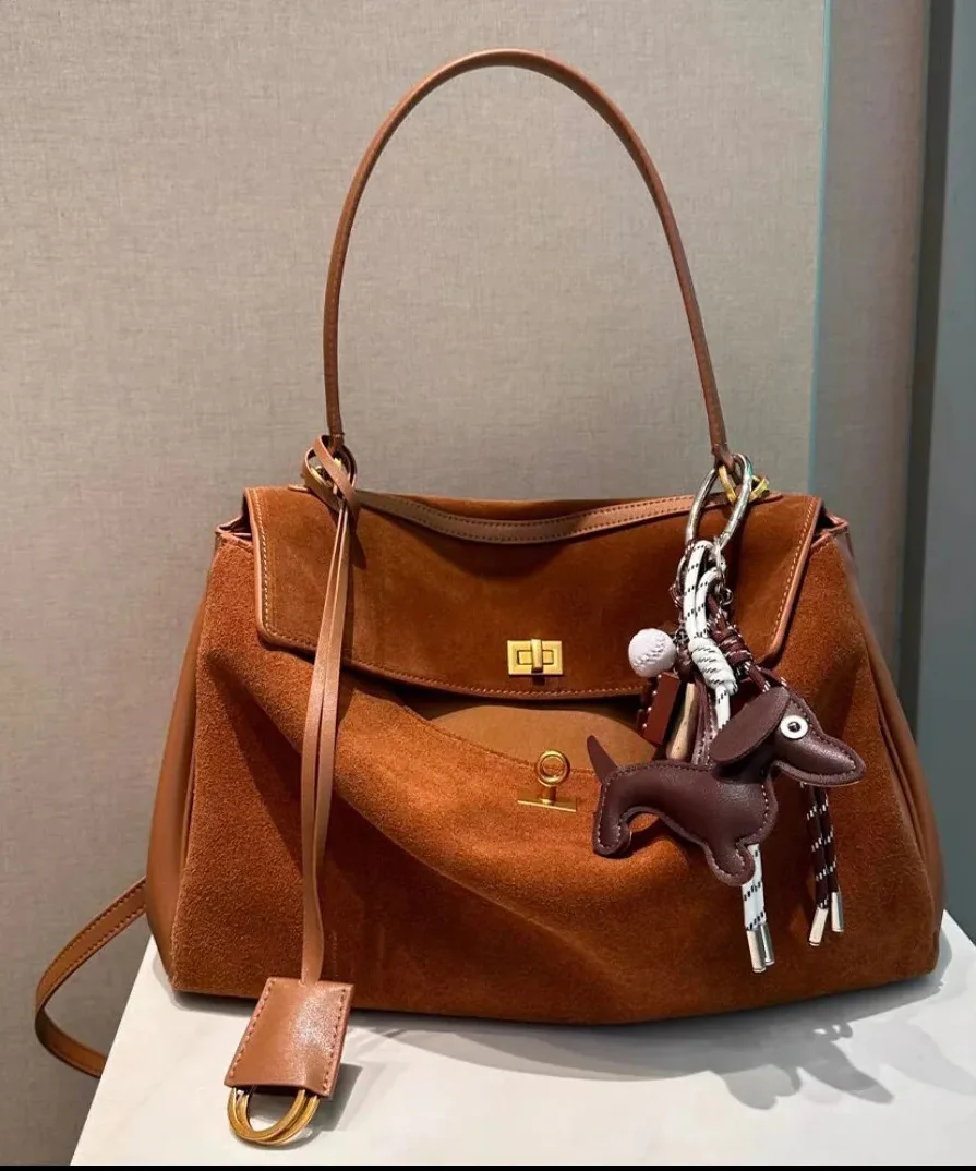 Women's Red Multifunctional Suede Satchel Tote Bag Handbag