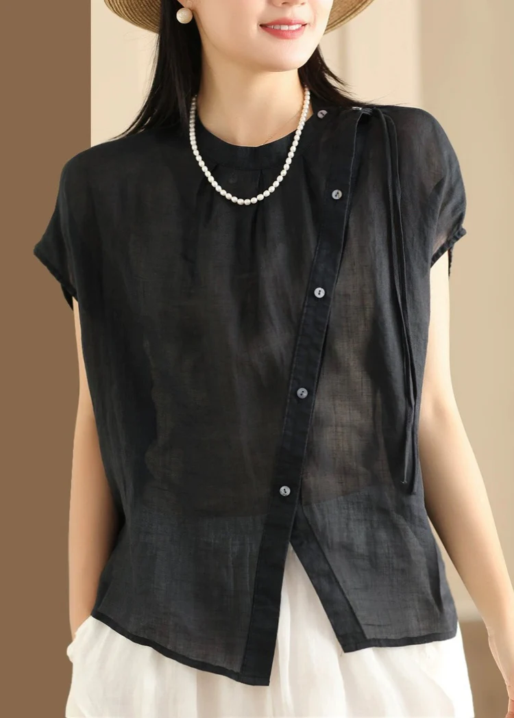 Women's Asymmetric Round Neck Short Sleeve Shirt Top