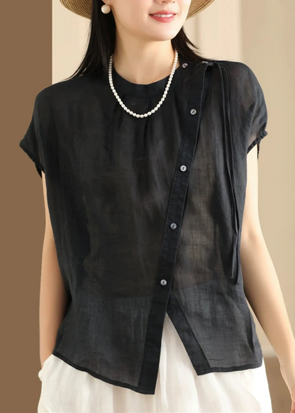 Women's Asymmetric Round Neck Short Sleeve Shirt Top
