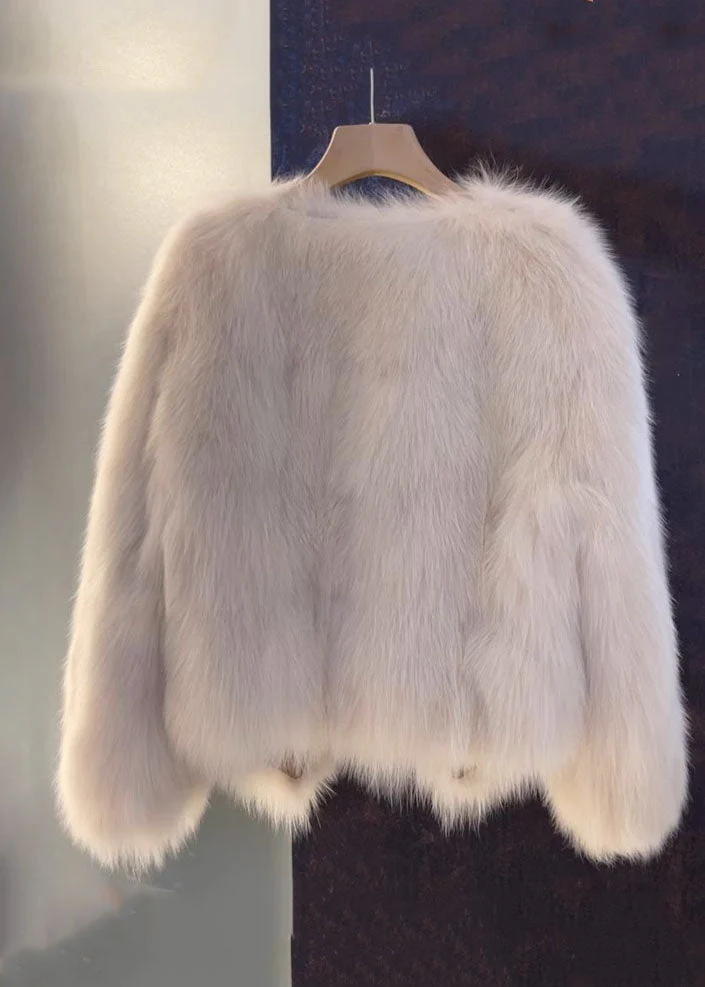 Italian Brown V-Neck Leather and Fur Coat