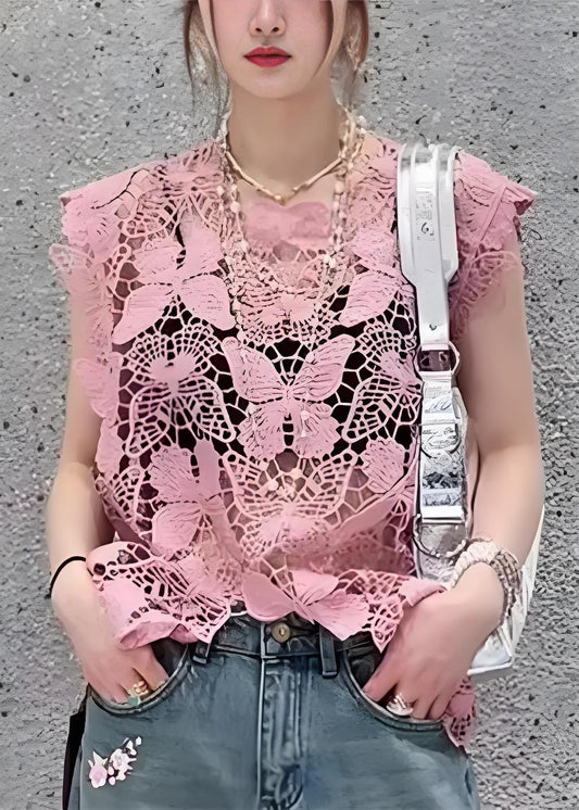Women's Butterfly Pattern Cutout Lace Sleeveless Top