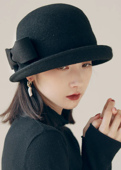 Elegant Bow Edge Rolled Wool Knit Hat