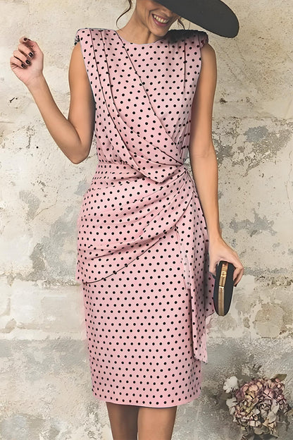 Women's Polka Dot Printed Patchwork O Neck Pencil Skirt Dress Dress