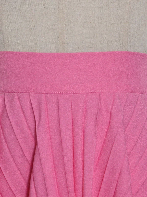 Italy Pink Waist Pleat Irregular Hem Skirt