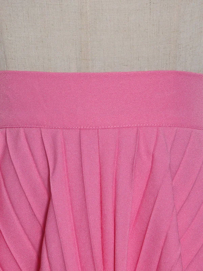 Italy Pink Waist Pleat Irregular Hem Skirt