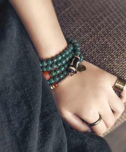 Women's Bodhi Beaded Tassel Charm Lucky Bracelet Necklace