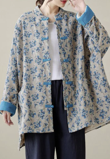 Large Silhouette Printed fFne Cotton Padded  Coat