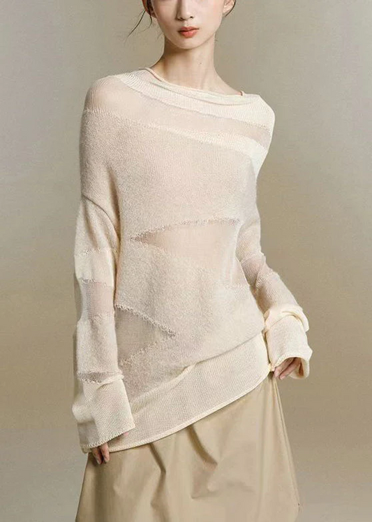 Casual Turtleneck Tulle Patchwork Thin Knit Top