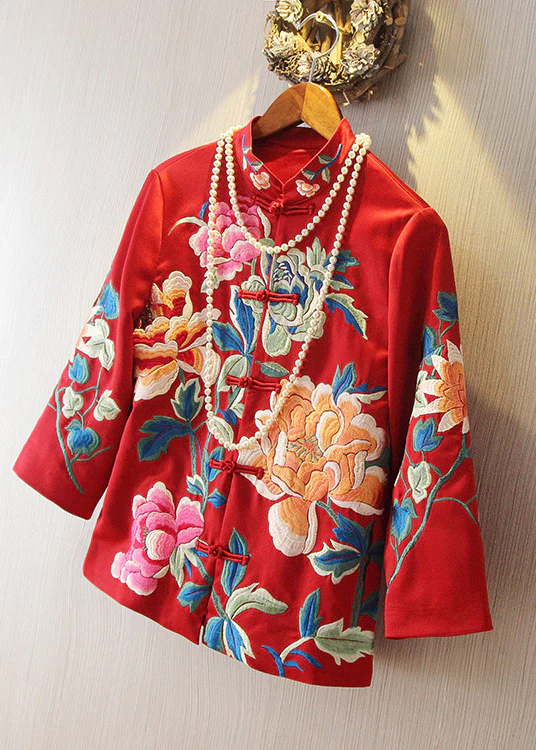 Chinese Style Red Party Travel Floral Jacket