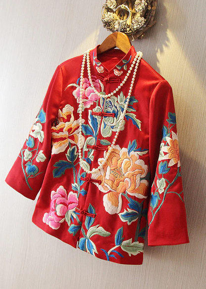 Chinese Style Red Party Travel Floral Jacket