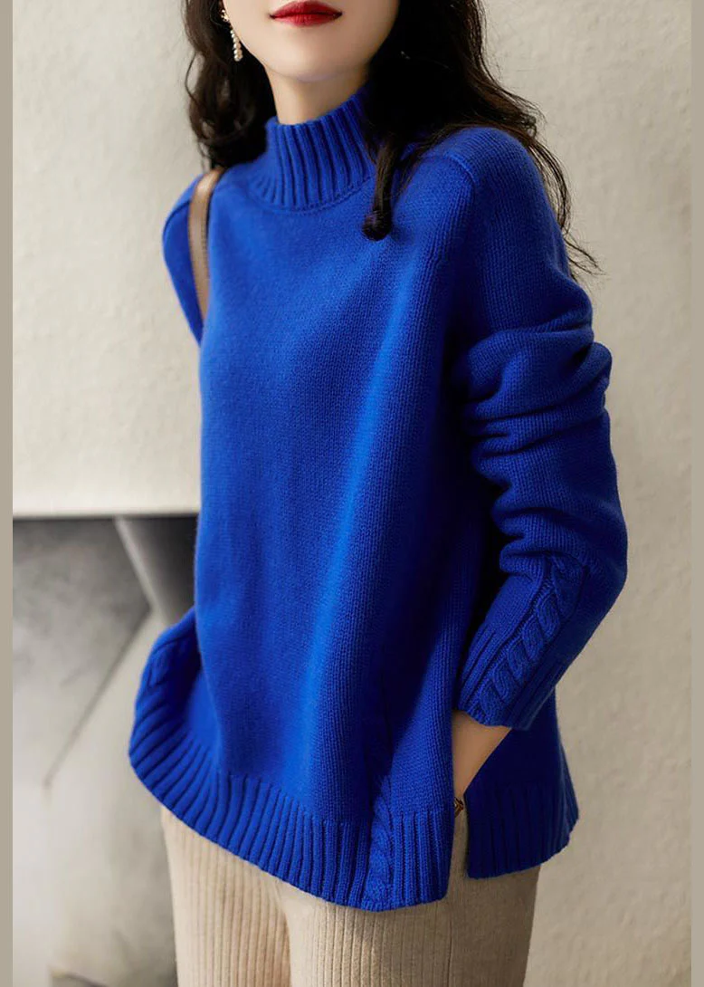Women's Plus Size High Neck Side Split Slim Wool Knit Sweater