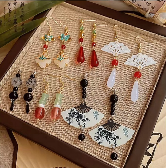 Chic Tassel Jade Long Earrings