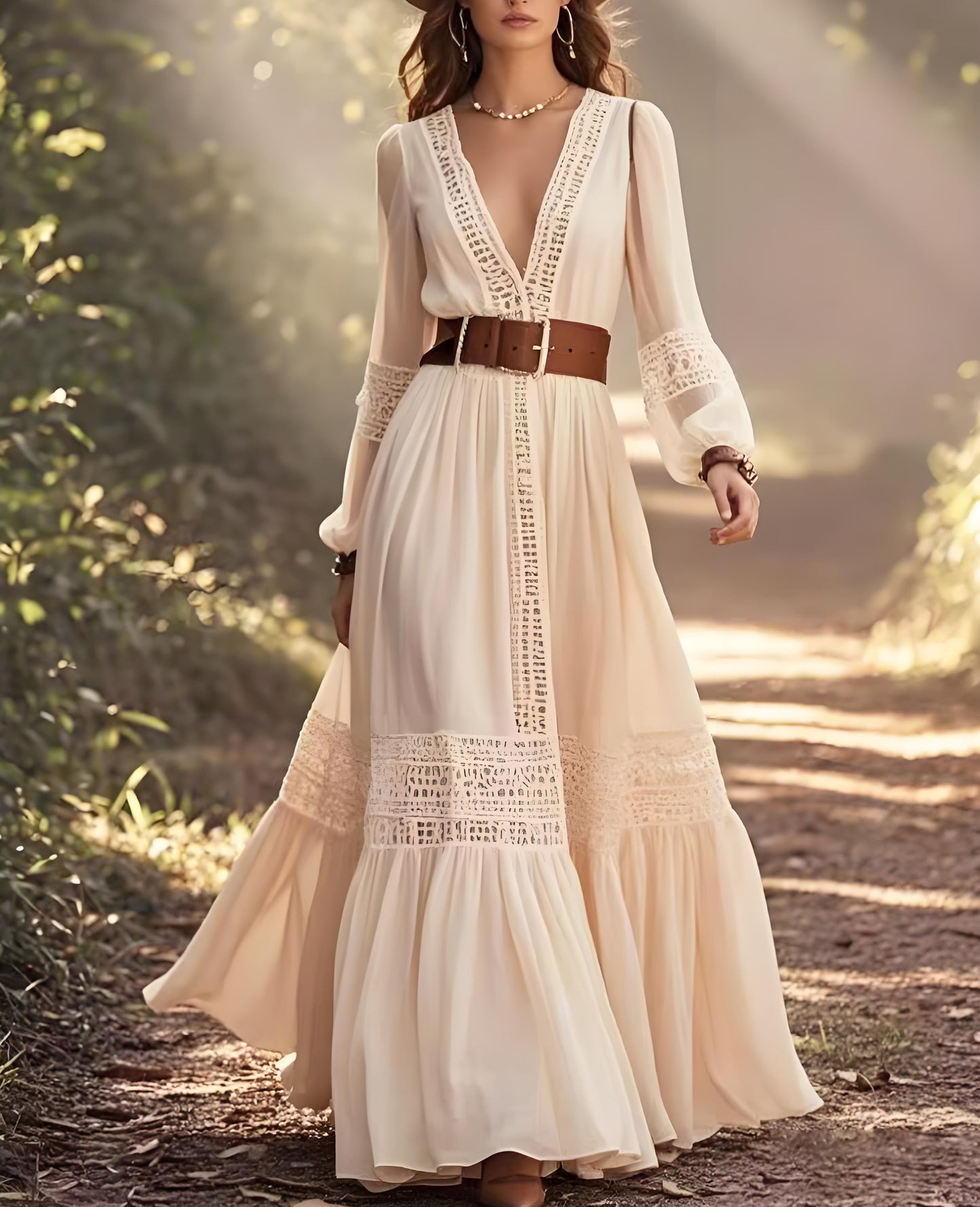 Women's Beach Bohemian White Hollow Out Patchwork Cotton Dresses