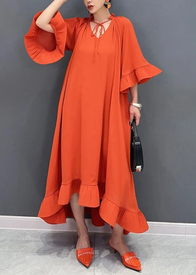 Women's V Neck Vacation Long Dress Flared Sleeve Spring