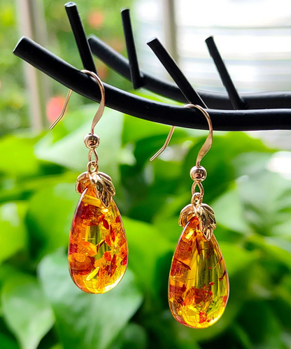 Yellow 14K Gold Amber Drop Earrings