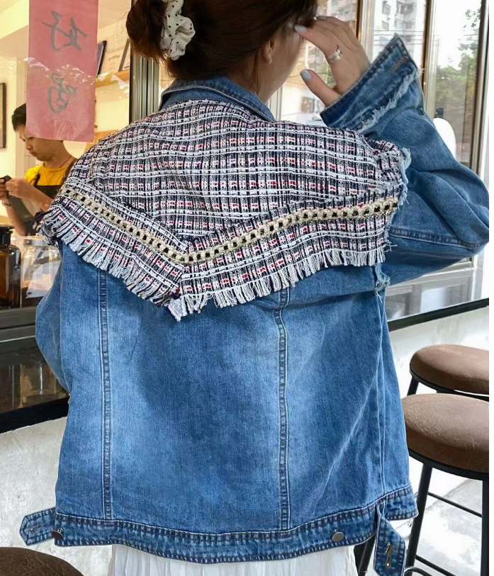 Casual Embroidered Fringe Spliced Denim Jacket
