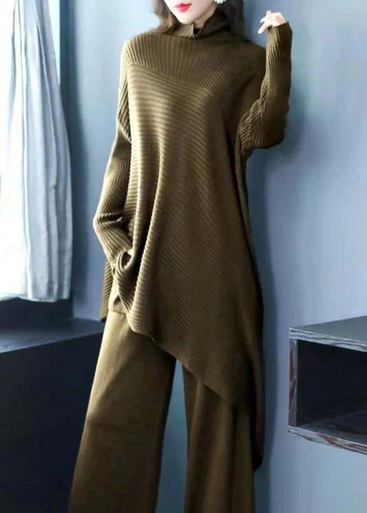 Plus Size Turtleneck Patchwork Wool Two-Piece Set Sweater