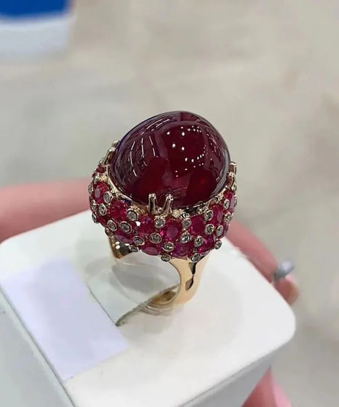 Women's Purple Gold Plated 14K Rose Gold Oval Setting Ring