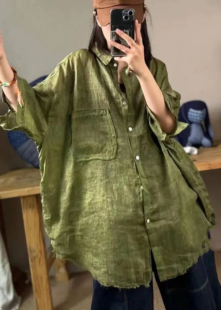 Women's Linen Shirt Blouse Half Sleeve