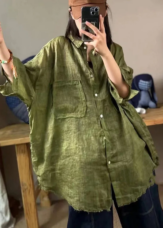 Women's Linen Shirt Blouse Half Sleeve