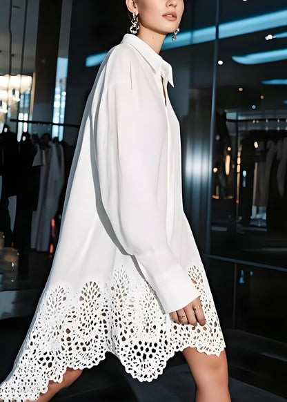 Women's White Party Lace Patchwork Shirt Dresses