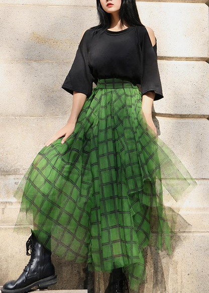 Fashion Plaid Tulle Asymmetric Design Skirt