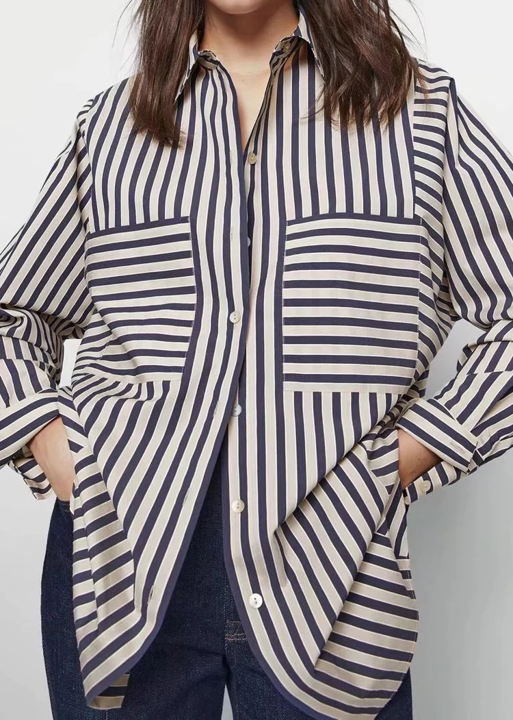 Plus Size Asymmetrical Striped Patchwork Shirt Top