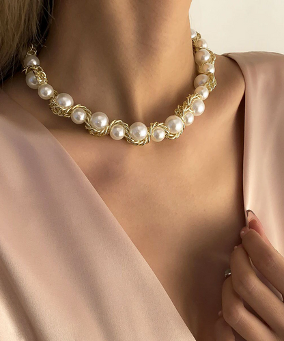 Wind Gold Copper Alloy Pearl Bead Necklace