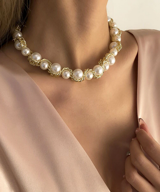 Wind Gold Copper Alloy Pearl Bead Necklace