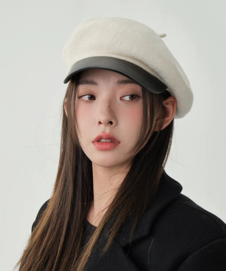 Women's White Solid Color Wool Beret