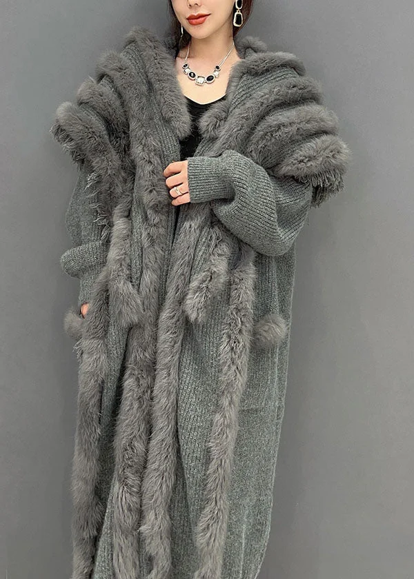 Plus Size Women's Big Patchwork Mink Wool Knit Loose Cardigan