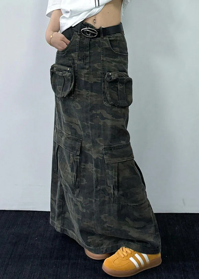Women's Plus Size Camouflage Pocket Denim Long Skirt