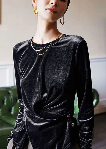 Casual Velvet Shirt Asymmetric Buttoned Long Sleeve