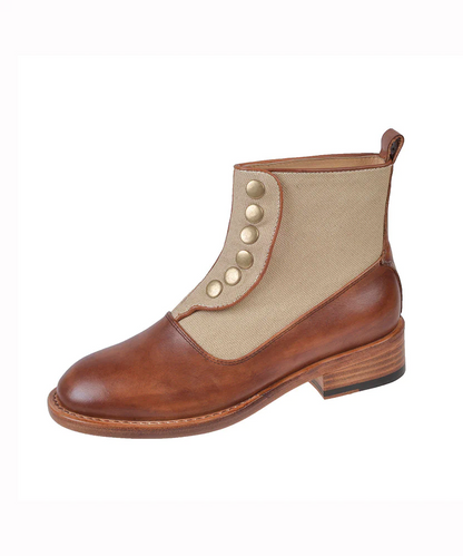 Vintage Patchwork Thick Boots Faux Leather Shoes