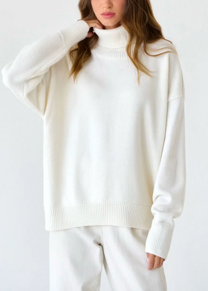 Simple loose high neck thick knitted jumper
