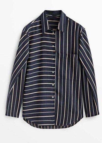 Stylish Striped Patchwork Low Rise Design Cotton Shirt Top