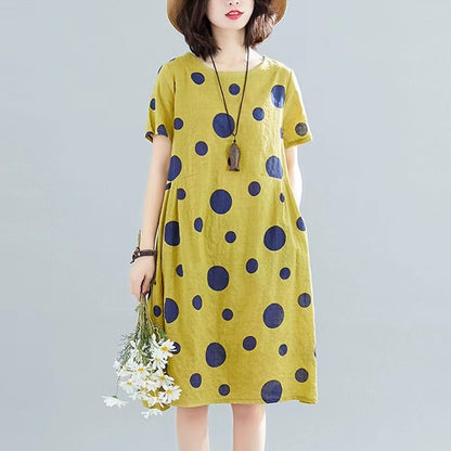 Casual O-neck polka dot print mid-length dress