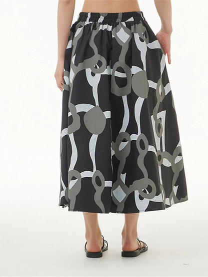 Italian Women's Colorblocked Printed Elastic Waist Pocket Half Skirt