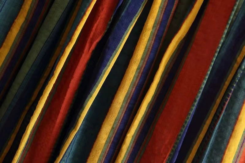 Colorblocked Striped Vacation Cotton A-Line Skirt
