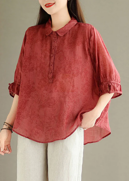 Women's Button Printed Linen Shirt Top