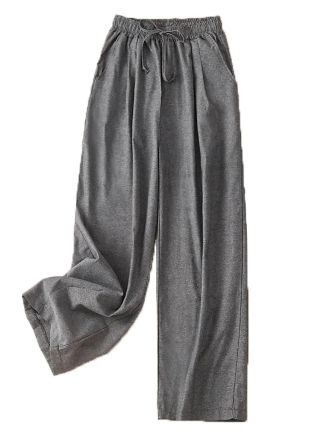 Khaki Elastic Waistband Linen Trousers