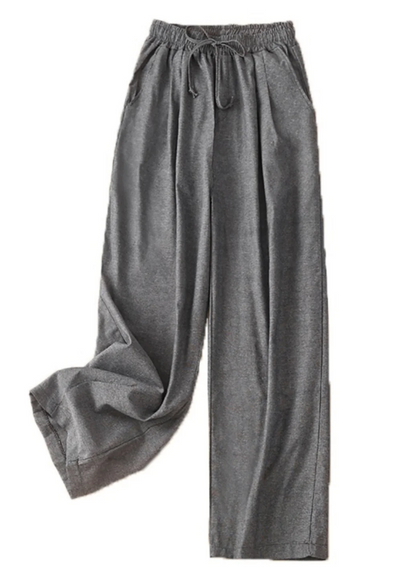 Khaki Elastic Waistband Linen Trousers