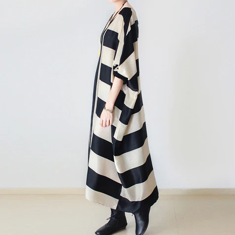Striped Loose Dresses Long Gowns Oversized Cotton Dresses