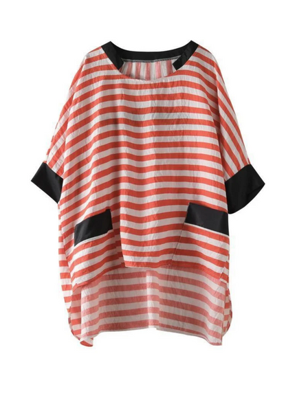 Plus Size Collar Striped Low Height Design Cotton Shirt Top